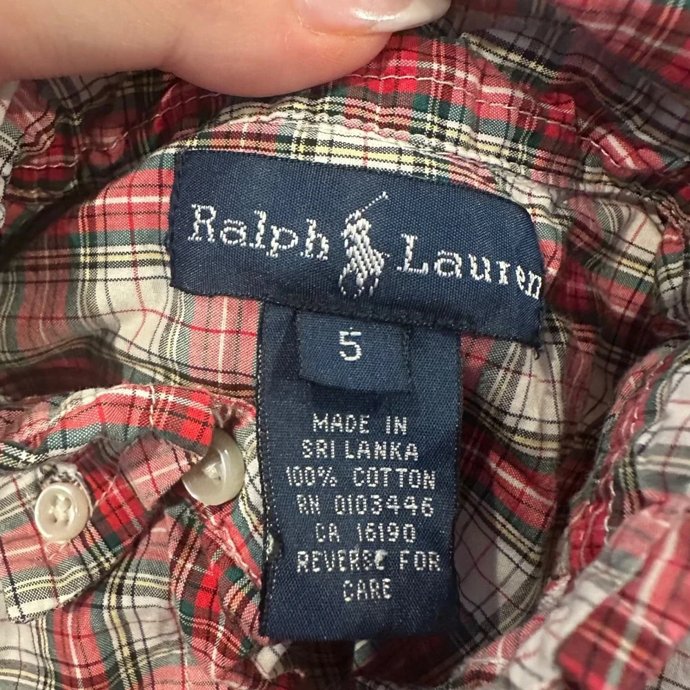 Ralph Lauren Boys Red Plaid Button Down Shirt Long Sleeve Size 5 Preppy Classic